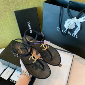 Replica Chanel Lambskin Tweed Sandals G3560507 Black 2