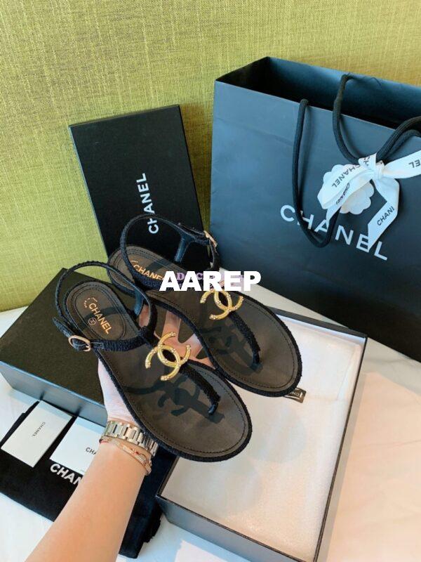 Replica Chanel Lambskin Tweed Sandals G3560507 Black 4