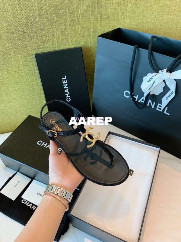 Replica Chanel Lambskin Tweed Sandals G3560507 Black 5