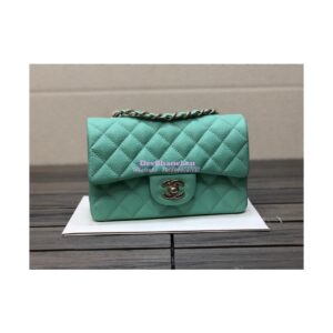 Replica Chanel Small Classic Flap CF Bag Quilted Caviar Shining Light Gold Hardware 20cm in Aqua