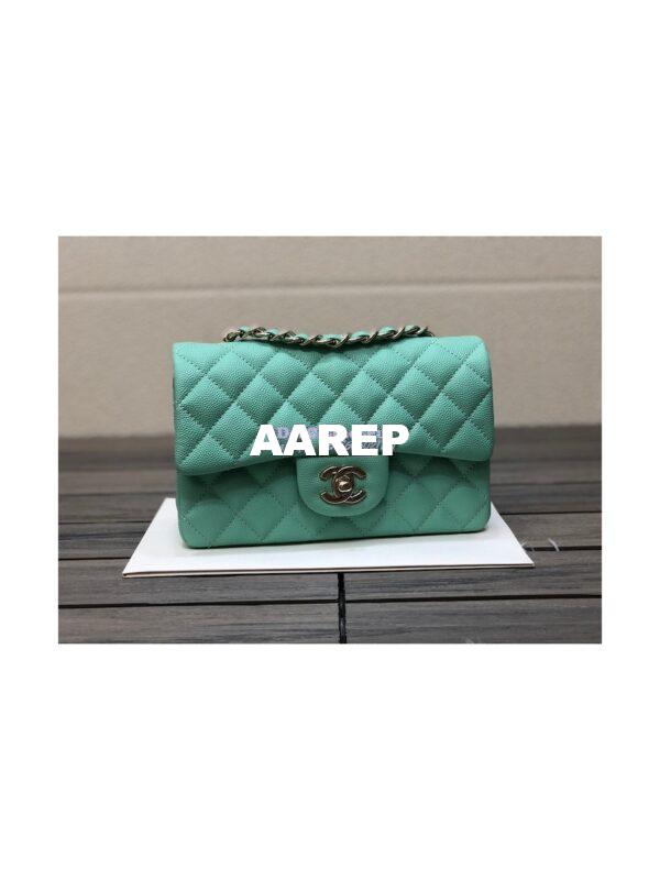 Replica Chanel Small Classic Flap CF Bag Quilted Caviar Shining Light Gold Hardware 20cm in Aqua 3