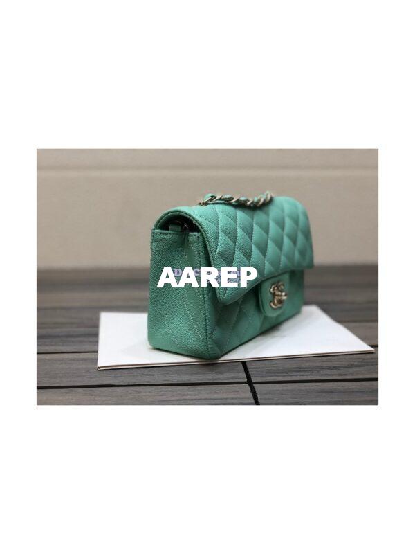 Replica Chanel Small Classic Flap CF Bag Quilted Caviar Shining Light Gold Hardware 20cm in Aqua 4