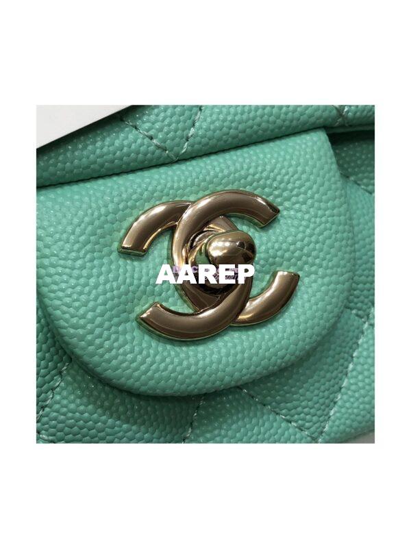 Replica Chanel Small Classic Flap CF Bag Quilted Caviar Shining Light Gold Hardware 20cm in Aqua 5