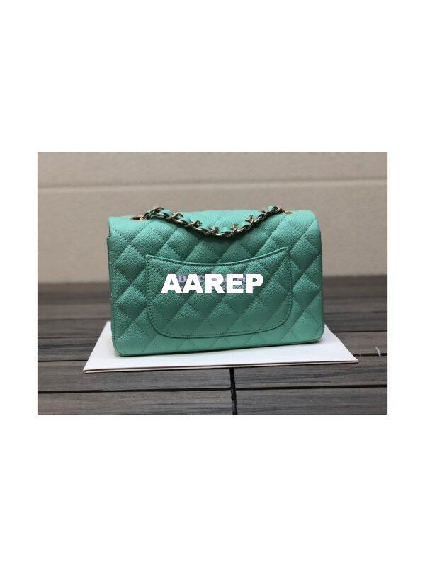 Replica Chanel Small Classic Flap CF Bag Quilted Caviar Shining Light Gold Hardware 20cm in Aqua 6