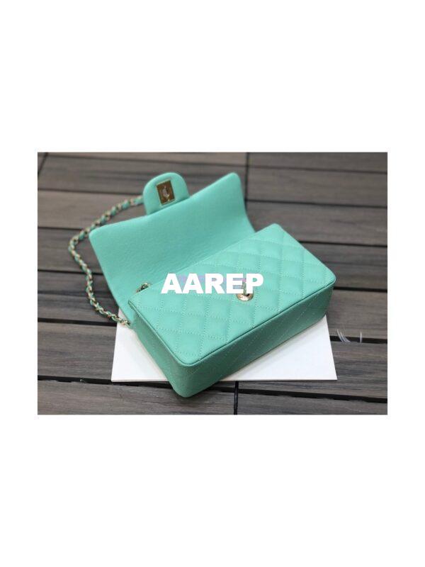 Replica Chanel Small Classic Flap CF Bag Quilted Caviar Shining Light Gold Hardware 20cm in Aqua 8