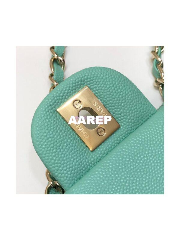 Replica Chanel Small Classic Flap CF Bag Quilted Caviar Shining Light Gold Hardware 20cm in Aqua 9