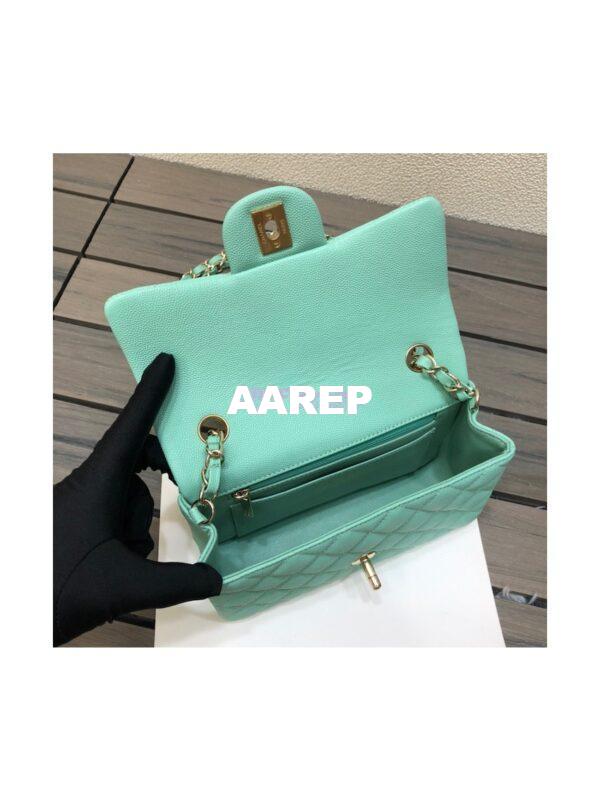 Replica Chanel Small Classic Flap CF Bag Quilted Caviar Shining Light Gold Hardware 20cm in Aqua 10