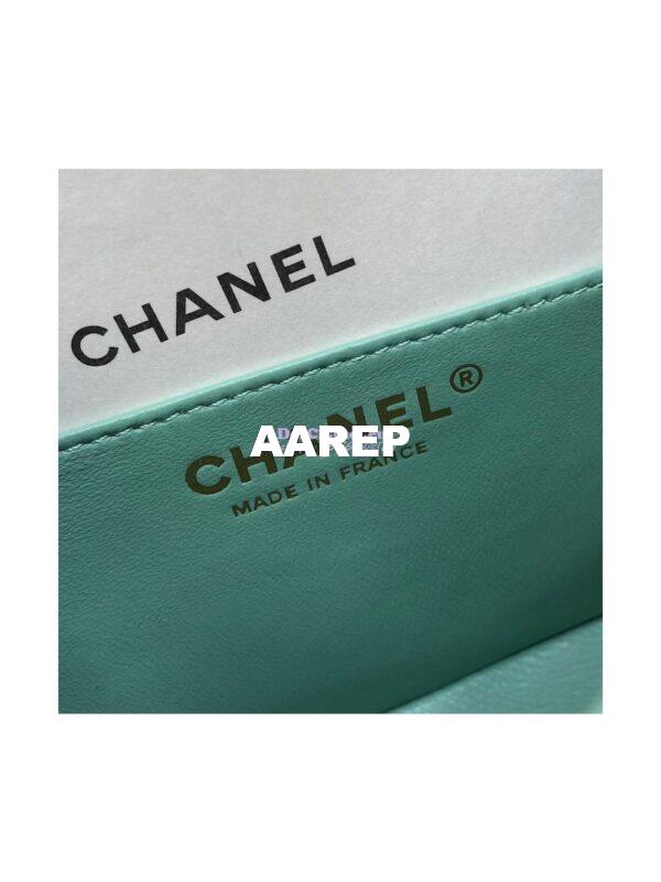 Replica Chanel Small Classic Flap CF Bag Quilted Caviar Shining Light Gold Hardware 20cm in Aqua 11