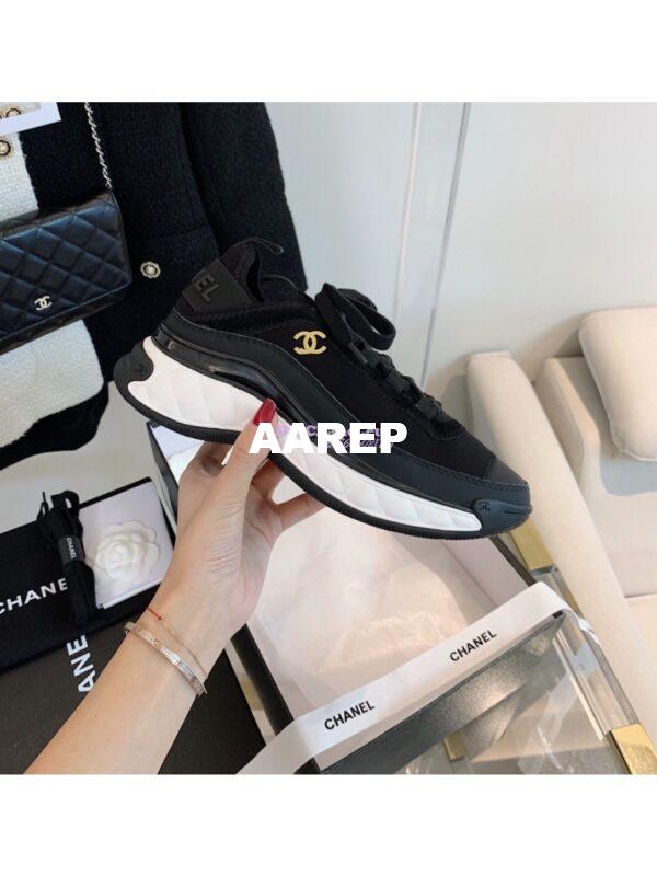 Replica Chanel Velvet Calfskin & Mixed Fibers Sneakers G35617 Black 6