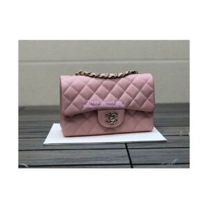 Replica Chanel Small Classic Flap CF Bag Quilted Caviar Shining Light Gold Hardware 20cm in Pink