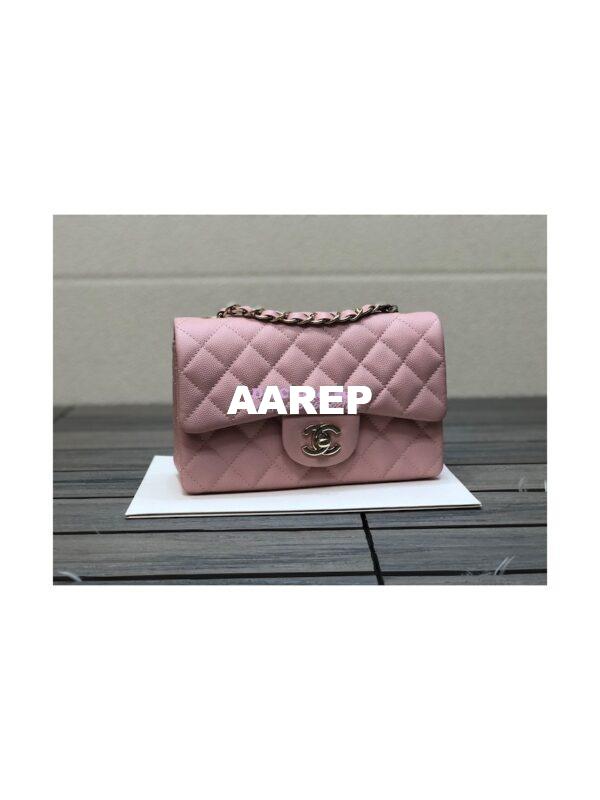 Replica Chanel Small Classic Flap CF Bag Quilted Caviar Shining Light Gold Hardware 20cm in Pink 3