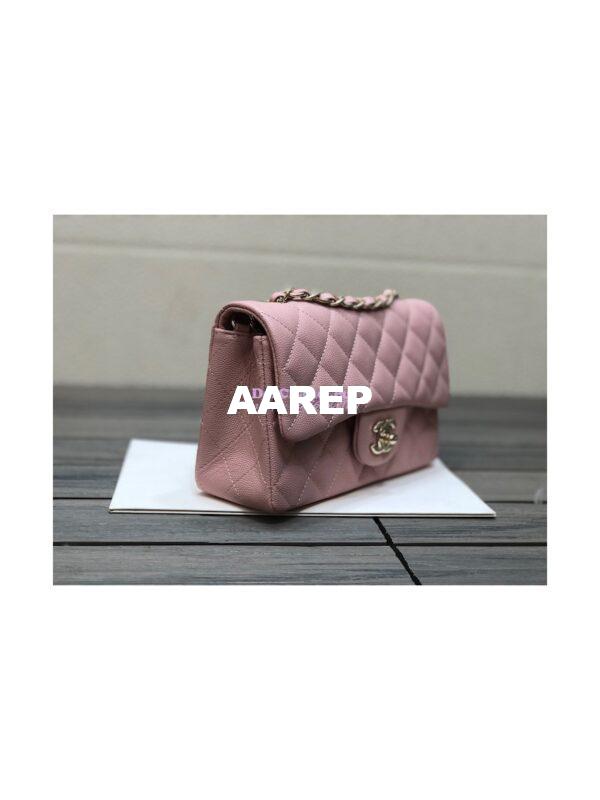 Replica Chanel Small Classic Flap CF Bag Quilted Caviar Shining Light Gold Hardware 20cm in Pink 4