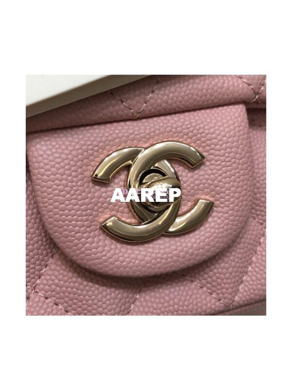 Replica Chanel Small Classic Flap CF Bag Quilted Caviar Shining Light Gold Hardware 20cm in Pink 5