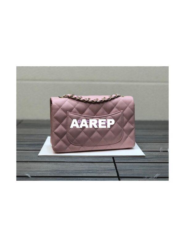 Replica Chanel Small Classic Flap CF Bag Quilted Caviar Shining Light Gold Hardware 20cm in Pink 6