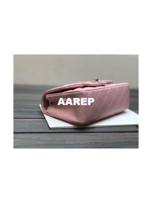 Replica Chanel Small Classic Flap CF Bag Quilted Caviar Shining Light Gold Hardware 20cm in Pink 8