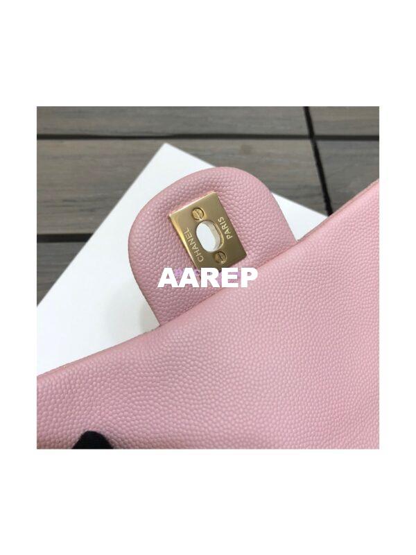 Replica Chanel Small Classic Flap CF Bag Quilted Caviar Shining Light Gold Hardware 20cm in Pink 10