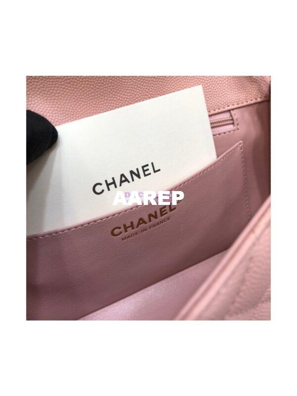 Replica Chanel Small Classic Flap CF Bag Quilted Caviar Shining Light Gold Hardware 20cm in Pink 11