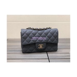 Replica Chanel Small Classic Flap CF Bag Quilted Caviar Shining Light Gold Hardware 20cm in Dark Grey