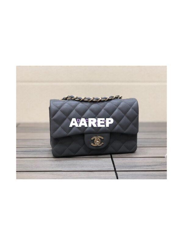 Replica Chanel Small Classic Flap CF Bag Quilted Caviar Shining Light Gold Hardware 20cm in Dark Grey 3