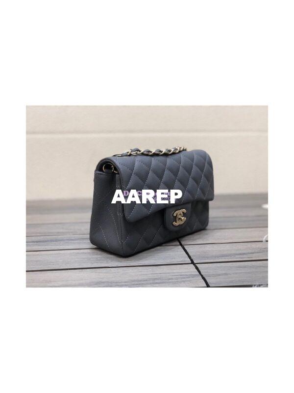 Replica Chanel Small Classic Flap CF Bag Quilted Caviar Shining Light Gold Hardware 20cm in Dark Grey 4