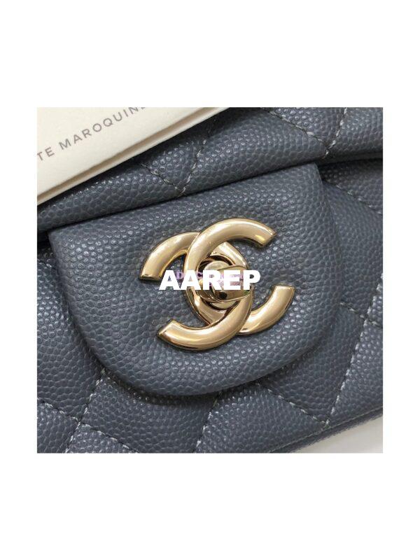 Replica Chanel Small Classic Flap CF Bag Quilted Caviar Shining Light Gold Hardware 20cm in Dark Grey 5