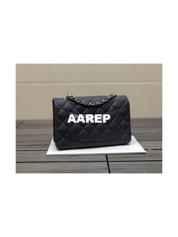 Replica Chanel Small Classic Flap CF Bag Quilted Caviar Shining Light Gold Hardware 20cm in Dark Grey 6