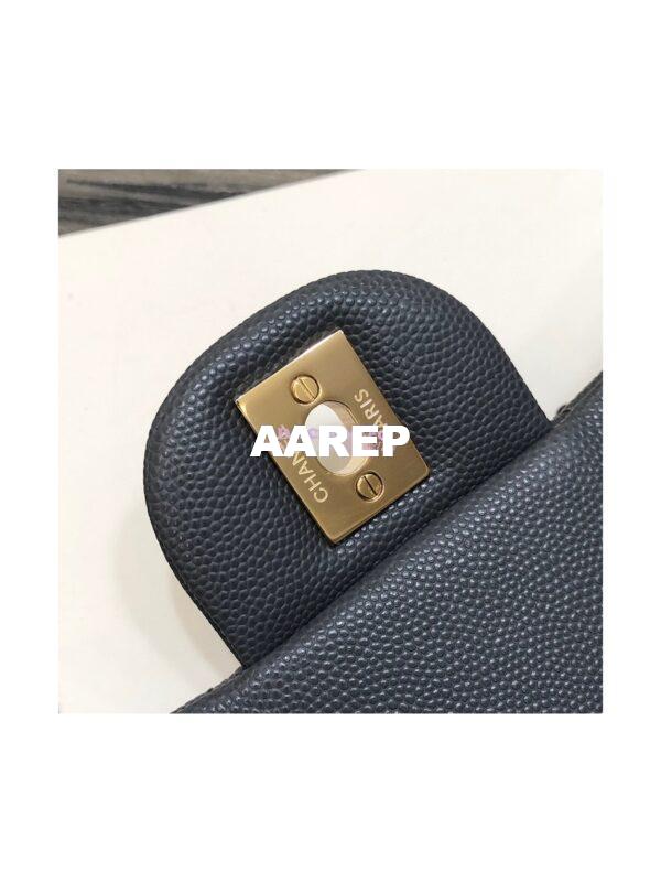 Replica Chanel Small Classic Flap CF Bag Quilted Caviar Shining Light Gold Hardware 20cm in Dark Grey 9