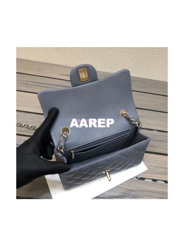 Replica Chanel Small Classic Flap CF Bag Quilted Caviar Shining Light Gold Hardware 20cm in Dark Grey 10