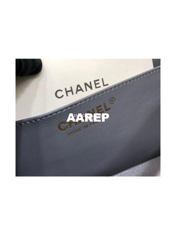 Replica Chanel Small Classic Flap CF Bag Quilted Caviar Shining Light Gold Hardware 20cm in Dark Grey 11
