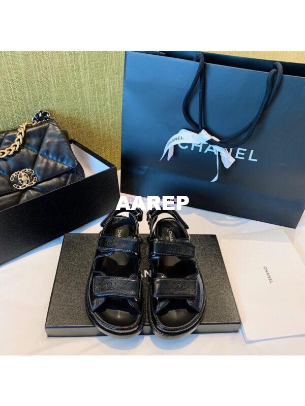 Replica Chanel Vintage Calfskin Sandals G34603 Black 3