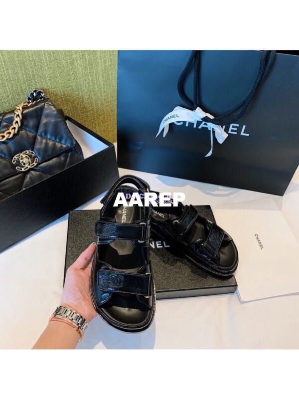 Replica Chanel Vintage Calfskin Sandals G34603 Black 4