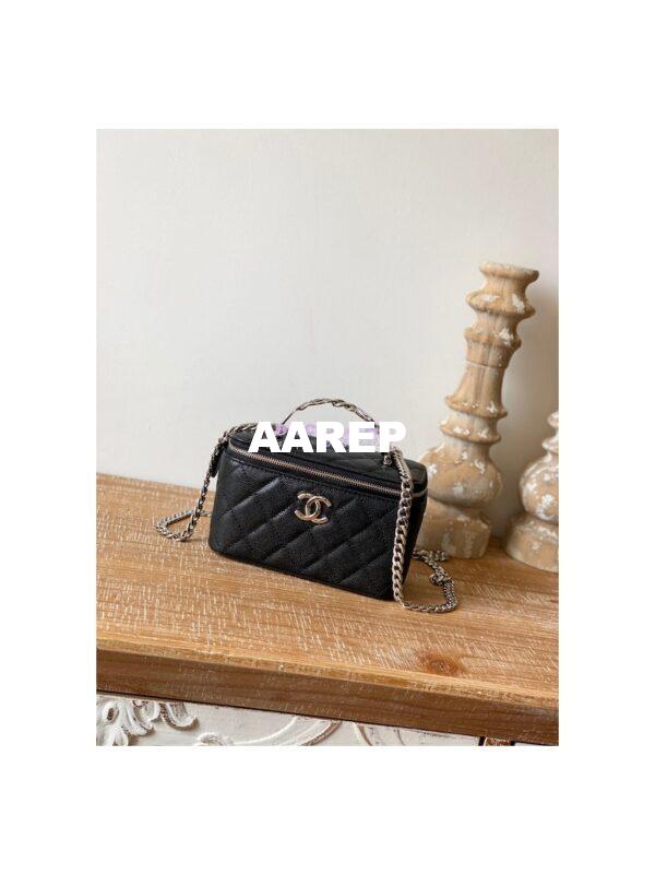 Replica Chanel Enamel Handle Grained Calfskin Vanity with Chain AP2805 Black 3