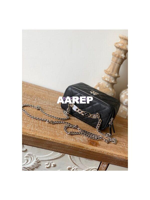 Replica Chanel Enamel Handle Grained Calfskin Vanity with Chain AP2805 Black 5