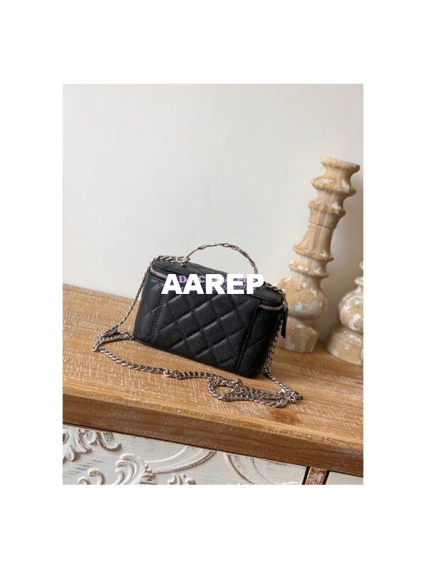 Replica Chanel Enamel Handle Grained Calfskin Vanity with Chain AP2805 Black 10