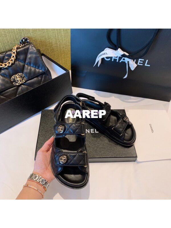 Replica Chanel Lambskin Sandals G34601 Black 5