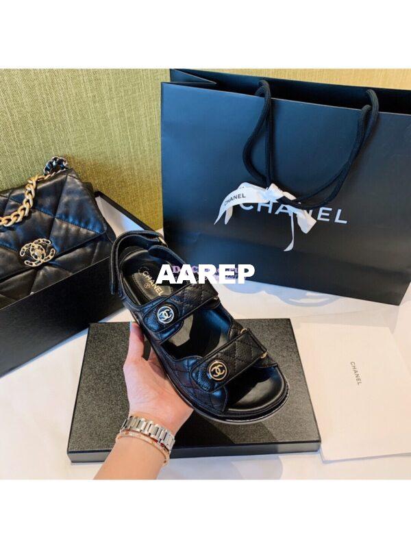 Replica Chanel Lambskin Sandals G34601 Black 6