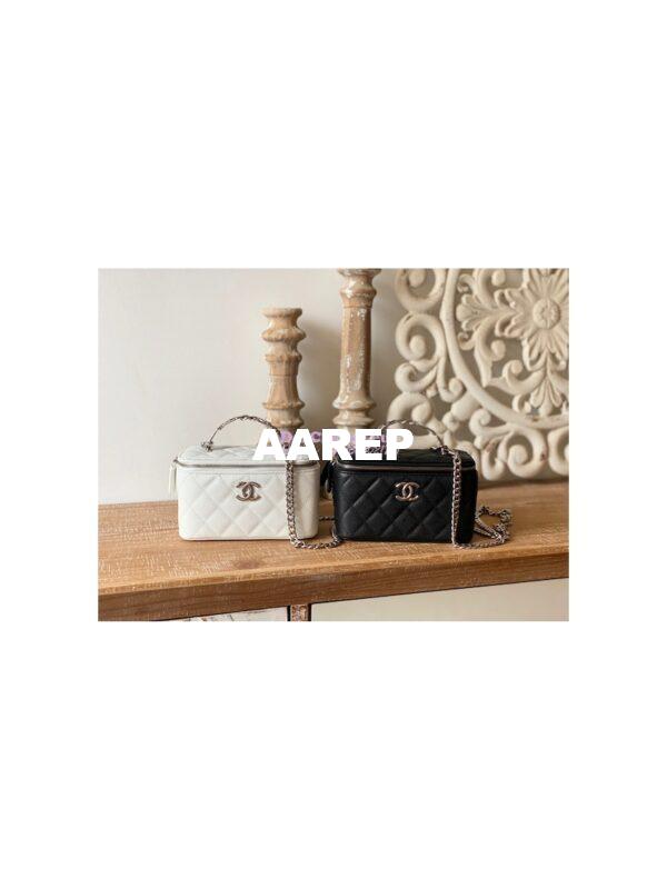 Replica Chanel Enamel Handle Grained Calfskin Vanity with Chain AP2805 White 3
