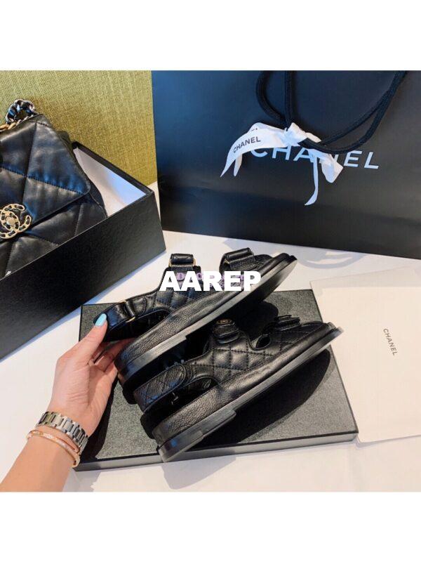Replica Chanel Lambskin Sandals G34601 Black 10