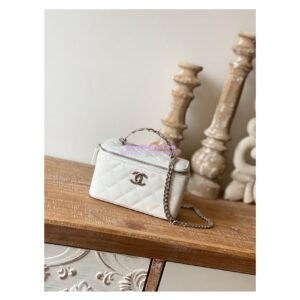 Replica Chanel Enamel Handle Grained Calfskin Vanity with Chain AP2805 White 2