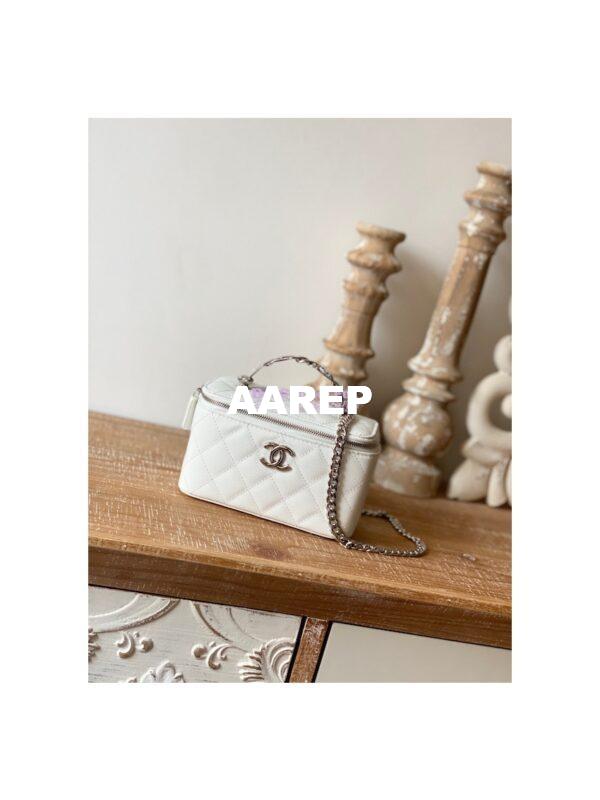 Replica Chanel Enamel Handle Grained Calfskin Vanity with Chain AP2805 White 4