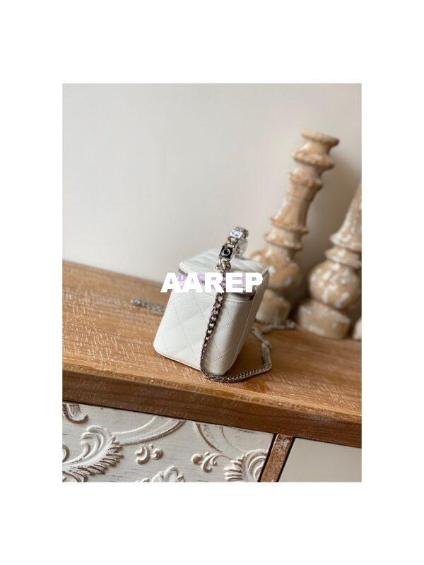 Replica Chanel Enamel Handle Grained Calfskin Vanity with Chain AP2805 White 5
