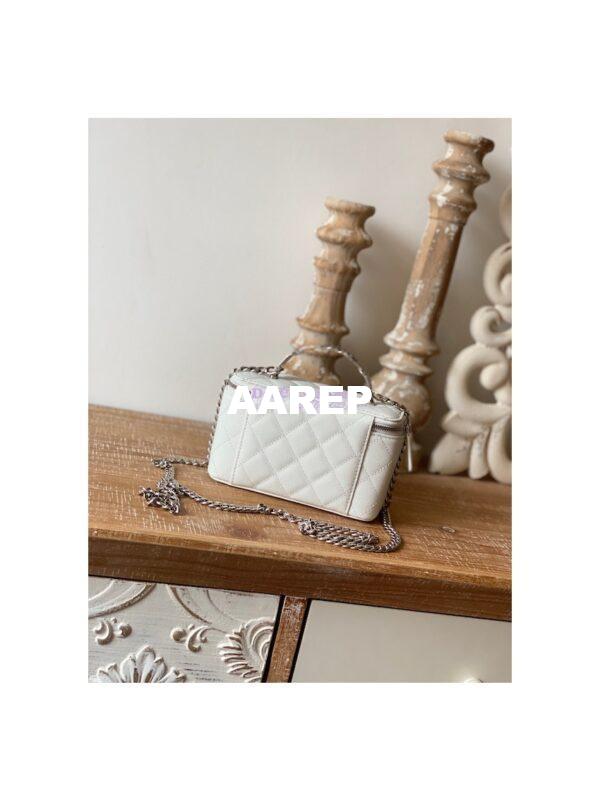 Replica Chanel Enamel Handle Grained Calfskin Vanity with Chain AP2805 White 6