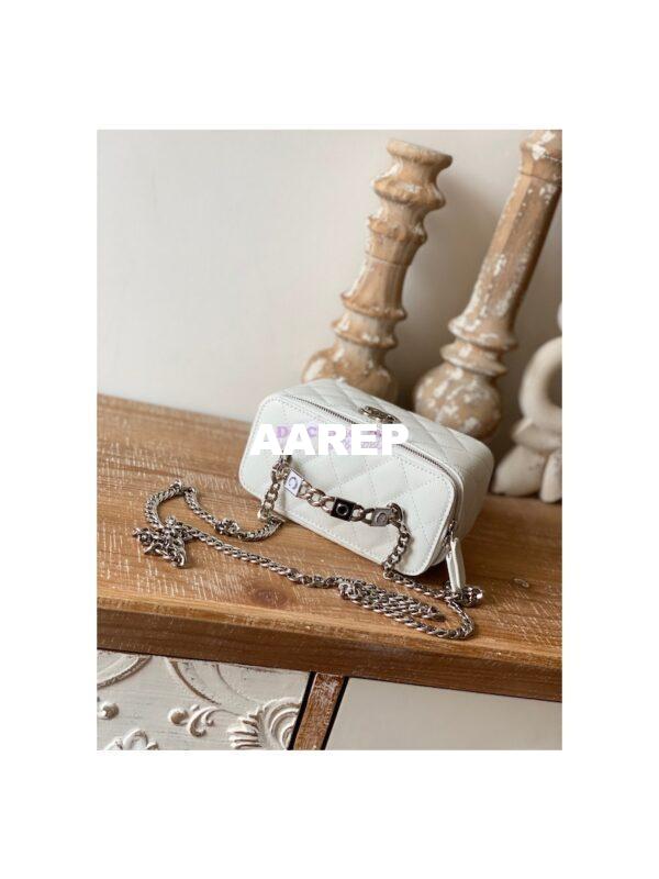 Replica Chanel Enamel Handle Grained Calfskin Vanity with Chain AP2805 White 7
