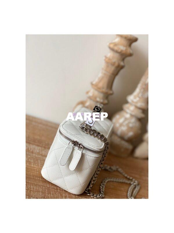 Replica Chanel Enamel Handle Grained Calfskin Vanity with Chain AP2805 White 9