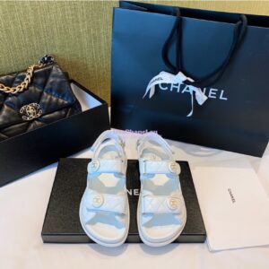 Replica Chanel Lambskin Sandals G34601 White 2