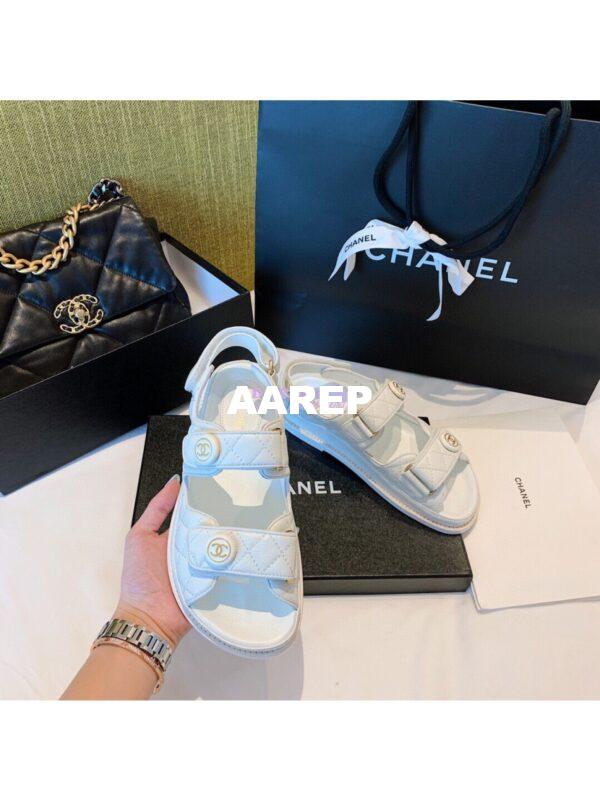 Replica Chanel Lambskin Sandals G34601 White 4