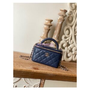 Replica Chanel Vanity With Chain in Lambskin Top Handle AP2846 Dark Blue