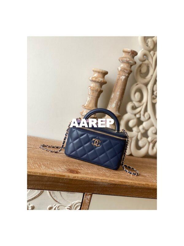 Replica Chanel Vanity With Chain in Lambskin Top Handle AP2846 Dark Blue 3