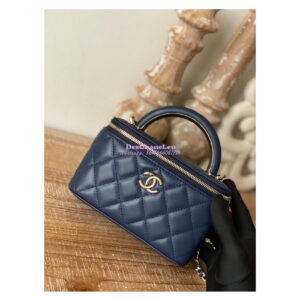 Replica Chanel Vanity With Chain in Lambskin Top Handle AP2846 Dark Blue 2