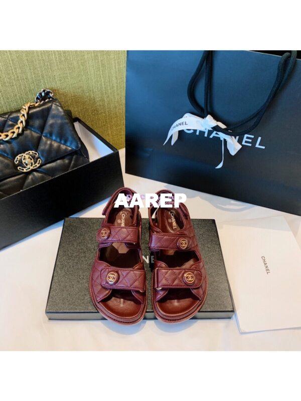 Replica Chanel Lambskin Sandals G34601 Burgundy 3